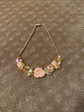 Disney Bell Gold-Tone Necklace with Pink Floral Enamel and Multicolor Gems